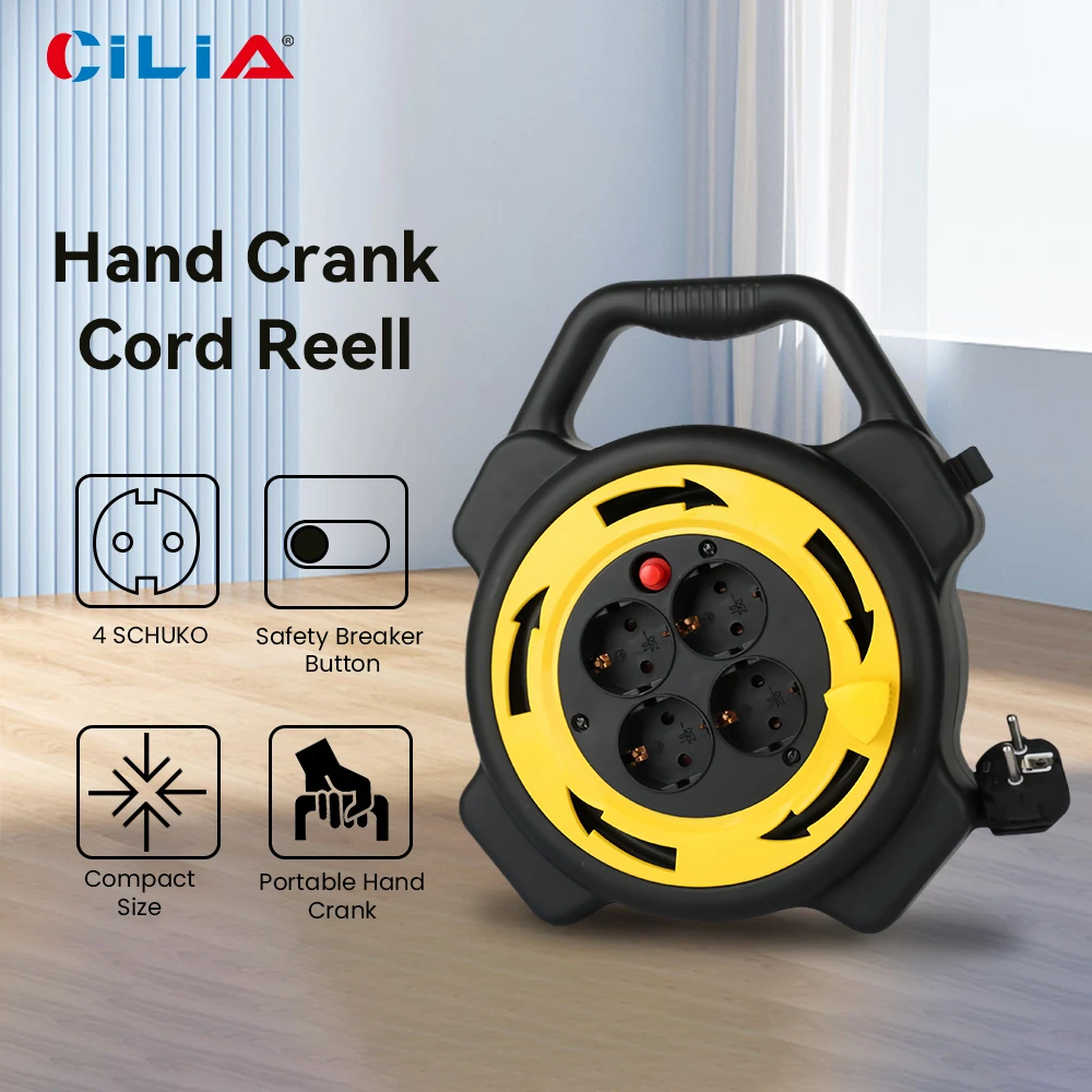 Cilia 1 Stück Outdoor-Verlängerungskabeltrommel, Leitungsrolle mit 4 Ausgängen, 10 m/32 Fuß für Zuhause, Camping, Reisen und Notfall-Backup Image