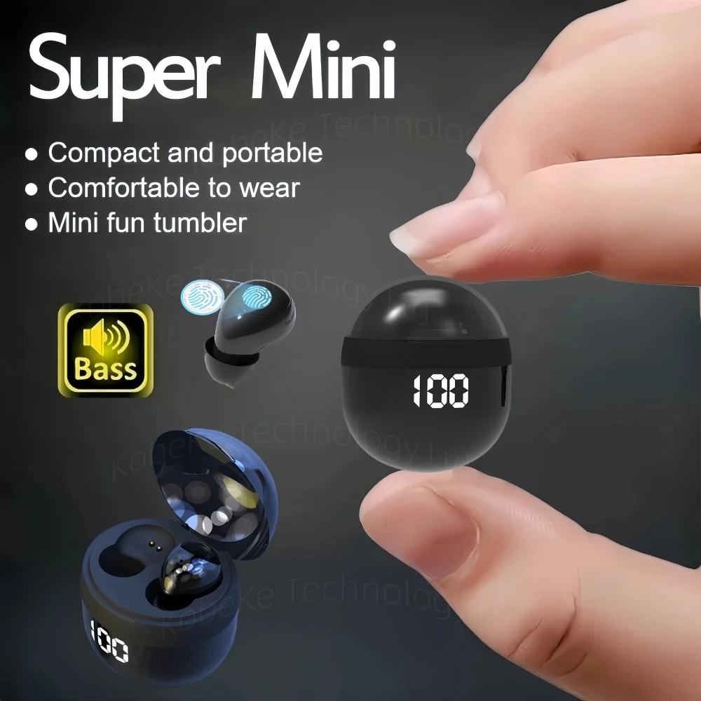 Ultrakleines Mini-Bluetooth 5.3-Headset mit Digitalanzeige, kabelloser Touch-unsichtbarer Kopfhörer, Rauschunterdrückung, Schlaf-Ohrhörer mit Mikrofon Image