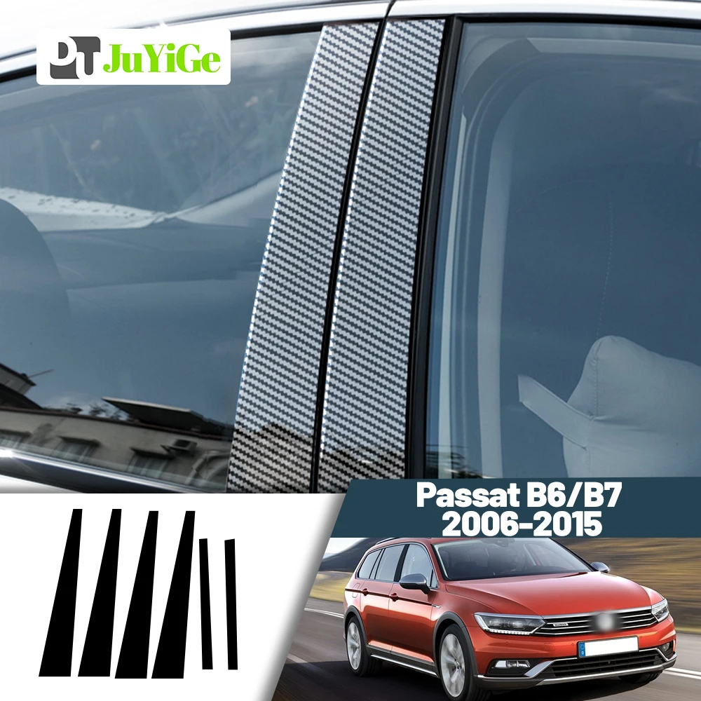 Glänzend schwarz kohle faser fenster tür deal b c säulen pfosten abdeckung aufkleber für volkswagen passat b6 b7 2008-2015 2006 2015 Image