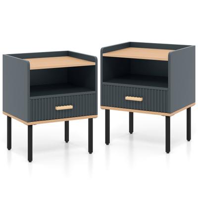 Costway Nightstand Bedside End Table with Drawer and Shelf for Living Room Bedroom-Set of 2