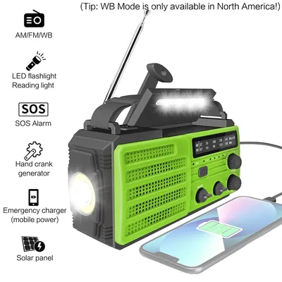Can Receive AM/FM/WB,Outdoor Flashlight,Can Be Hand-cranked Charging,Solar Charging and USB-C