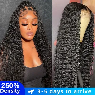 30 Inch Deep Wave Lace Front Wigs Human Hair, 13x4 HD Curly Lace Front Human Hair Glueless Frontal Deep Wave Wig for Women