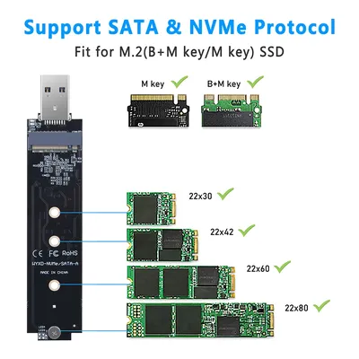 M.2 SATA/NVMe SSD to USB 3.1 Adapter PCI-E to USB 3.1 External Converter Card 10Gbps USB3.1 Gen 2