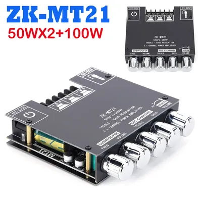 ZK-MT21 2x50W+100W 2.1Channel Subwoofer Digital Power Amplifier Board AUX 12V 24V Audio Stereo