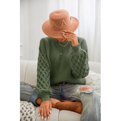 Green Honeycomb Puff Sleeve Jumper
