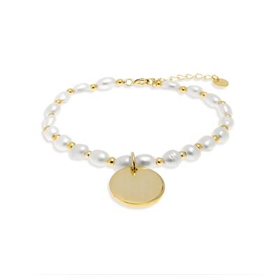 Luxenter Sterling Silber 925 Armband mit weißer Perle in 18K Gelbgold - Mahi Image