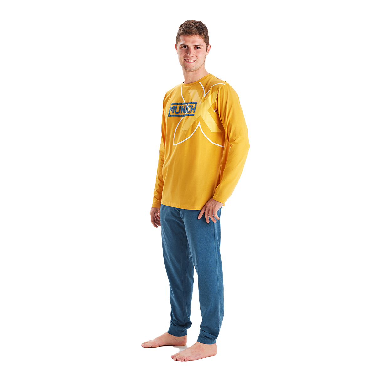 MU1 Herren-Winterpyjama mit langen Ärmeln und Rundhalsausschnitt Image