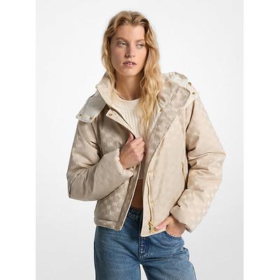 Michael Kors Logo Jacquard Hooded Puffer Jacket Natural XL