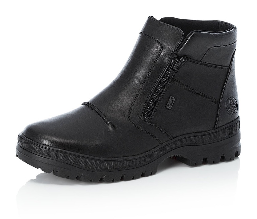 Winterstiefelette RIEKER "Flip Grip", Herren, Gr. 42, schwarz, Leder, Schuhe Winterstiefelette, Winterboots mit TEX und ausklappbaren Spikes an der Laufsohle