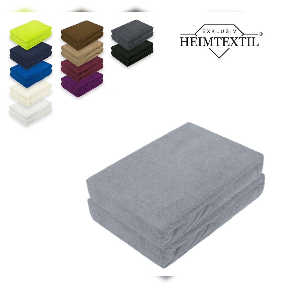 EXKLUSIV HEIMTEXTIL Doppelpack Marke Frottee Spannbettlaken Grau 180 x 200 cm Image