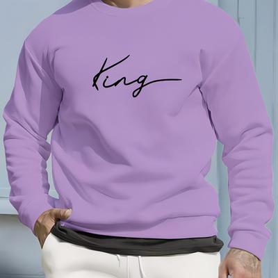 TEMU King Letters Print Men' Pullover Round Neck Long Sleeve Sweatshirt Loose Casual Top For Spring Autumn Men's Clothing As Gifts Holiday Image
