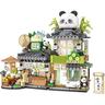 vue sur la rue salon de thé mini blocs de construction moc jouets de construction créatifs mignon panda animaux ensemble de construction pour filles 6-12 simulation architecture construction jouet