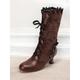 Women's Victorian Lace-Up Boots with Ruffled Trim and Floral Pattern – Gothic Vintage Style Ankle Boots for Cosplay and Costume Events