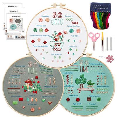 3 Sets Embroidery kit for Beginners AdultsLearn 33 Different Stitches DIY Kits Includes Stamped Flower Pattern Hoop Color ThreadsToolsEasy to Follow