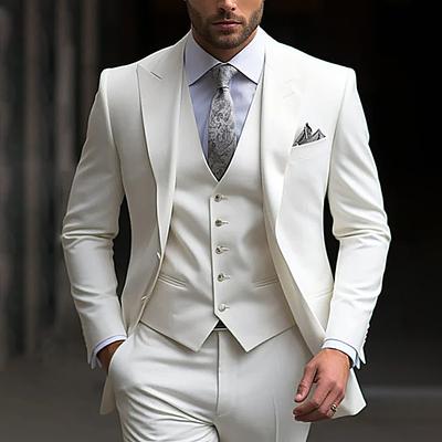 Men's Wedding Party Suits White Fashion Formal Solid Colored Standard Fit 3 Piece Single Breasted Two-buttons