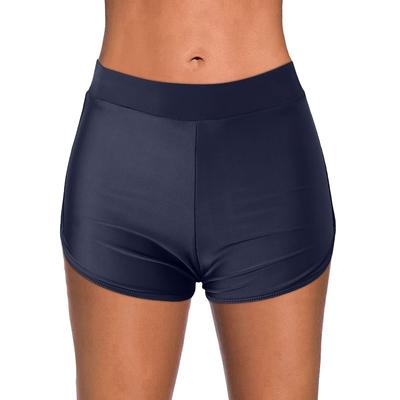 Women's Swimwear Stretchy Boxer Shorts Swimsuit High Waist Vacation Beach Wear Solid Color Sleeveless Bathing Suits