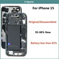 95% nuovo, vetro della copertura posteriore dell'alloggiamento del telaio centrale smontato originale per iPhone 15, con gruppo wireless NFC batteria