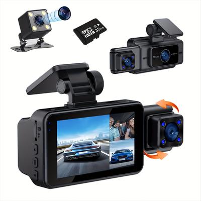 TEMU 4k + 1080p Car Recorder, Dashcam Front And Built-in And Rear Cameras, Dashcam With 32gb Car D, 3.0-inch Ips Screen Dashcam, 170Â° Wide Angle, 3-channel Dashcam