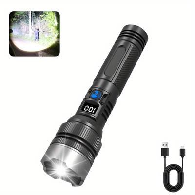 TEMU Flashlight, Digital Display High Power Aluminum Alloy Flashlight - Usb Rechargeable, Telescopic For Emergency Lighting