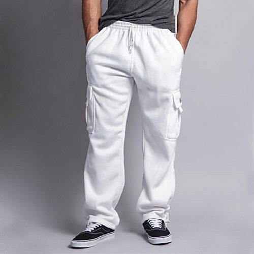Herren Fleecehosen Jogginghose Trainingshose Jogginghose Jogger Hose Hosen Cargo-Jogginghose Kordelzug Elastische Taille Multi Pocket Glatt Draussen Sport In voller Länge Outdoor Casual Täglich Image