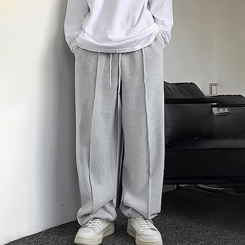 Herren Jogginghose Trainingshose Jogginghose Jogger Hose Hosen Jogginghose mit geradem Bein Faltenhose Kordelzug Elastische Taille Glatt Komfort Warm In voller Länge Outdoor Casual Täglich Sport Image