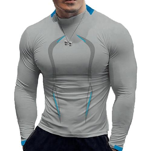 Herren Kompressionsshirt Sportshirt Fitnessshirt Trainingsshirt Gepolstertes Kompressionsshirt Langarm T-Shirt Lässig Athleisure Herbst Schnelltrocknend Weich Atmungsaktiv Fitnesstraining Gehen Joggen