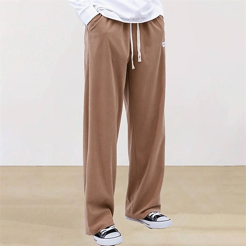 Herren Jogginghose Sporthose Hose Cordhose Gerade geschnittene Sweatpants Kordelzug Tasche Elastischer Bund Einfach Komfort Täglich Sport im Freien Mode Lässig Schwarz Khaki Mikroelastisch Image