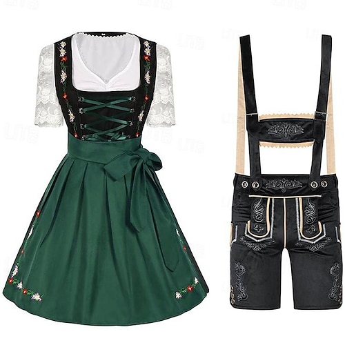 couples oktoberfest beer costume dress dirndl trachtenkleider maid oktoberfest couple munich wiesn wiesn men's women's traditional style cloth halloween carnival Image