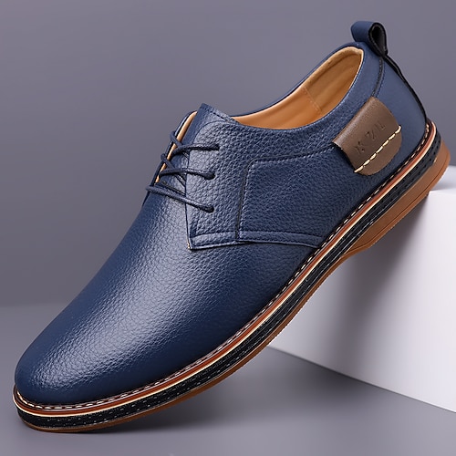 lässige Oxford-Schuhe aus Kunstleder für Herren in Marineblau mit Schnürung, bequem und stilvoll für den Alltag Image