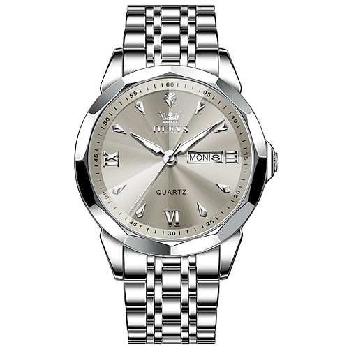 Neue Herrenmode-Trenduhr der Marke Olevs aus Stahlband mit Diamantspiegel, leuchtender Kalenderwochenanzeige, einfache Freizeit-Quarzuhr, wasserdichte Sportuhr Image