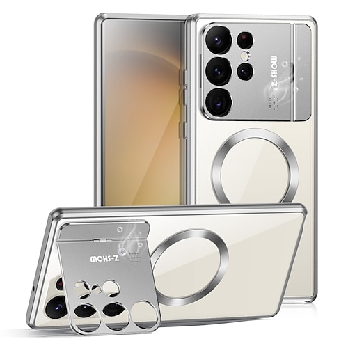 Handy Hülle Handyhüllen Für Samsung Galaxy S25 Ultra Plus S24 S23 S22 Magnetische Adsorption Mit Magsafe Mit Ständer Transparent Magnetisch Acryl Metall Image