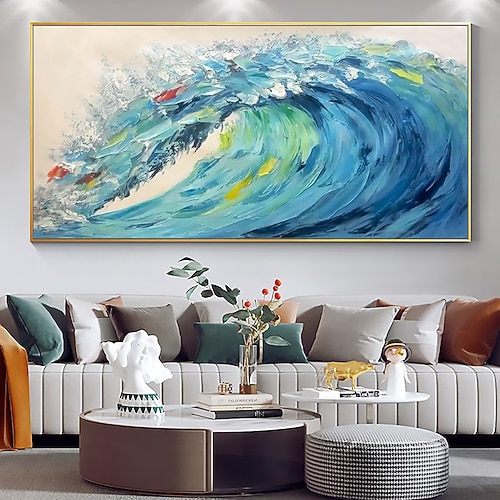 Mintura handgefertigte Meereswellen-Ölgemälde auf Leinwand, Wandkunst, Dekoration, modernes abstraktes Bild für die Inneneinrichtung, gerolltes, rahmenloses, ungedehntes Gemälde Image