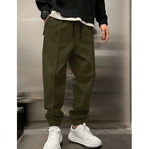 Herren Fleecehosen Jogginghose Trainingshose Jogginghose Jogger Hose Hosen Faltenhose Kordelzug Elastische Taille Glatt Komfort Warm In voller Länge Outdoor Casual Täglich Sport Modisch Armeegrün Image