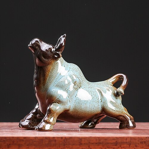 statuetta cinese feng shui in ceramica raffigurante un toro - statua di bufalo che attrae prosperità e ricchezza, decorazione per scrivania da ufficio, artigianato con animali dello zodiaco, oggetto