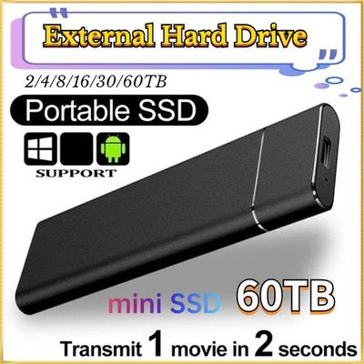 60Tb/30Tb/16Tb/8Tb/4Tb/2Tb Portable Ssd High Speed Mobile Hard Disk Ssd Mini Usb3.1 External Solid State Drives Hard Disk For Laptop Hard Drive Plug And Play. Easy To Carry