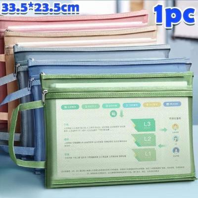 1Pc Portable A4 File Folder Mesh Zipper Envelopes Folders For School Office Supplies Plastic File Pocket Bag Document Organizer