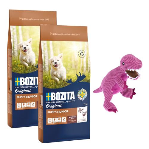 2 x 12 kg Bozita Original + TIAKI Hundespielzeug gratis! - Puppy & Junior mit Huhn - Weizenfrei