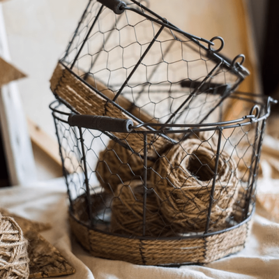 TEMU 2pcs Wire Storage Baskets With Wooden Handles - Rustic Round Woven Organizers For Home & Farmhouse Decor, Multi-, Ideal For Kitchen, Bathroom, Bedroom & Dorm, Basket Storage, Shelf Baskets