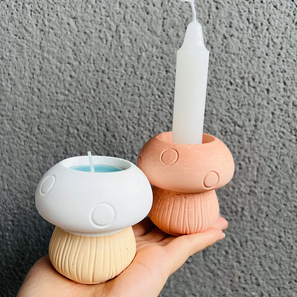 Pilz Kerzenhalter Silikon form Epoxidharz Zement Gips Ton Handwerk Tee licht halter Form DIY Home Dekoration Image