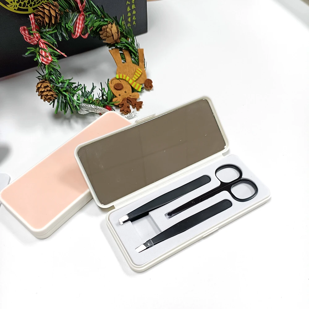 3 Stücke Edelstahl Schönheit Trimmen Pflege Schneiden Augenbraue Bart Nase Frisur Pinzette Schere Set mit Spiegel Image