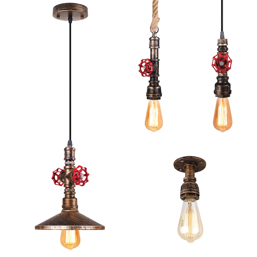Loft Steampunk Pendelleuchten Vintage Metall Wasserrohr Hängende Deckenleuchte Leuchten für Balkon Treppen Café Bar Schlafzimmer
