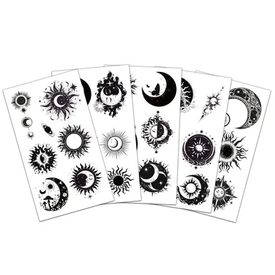 10 Stück Sonne und Mond Tattoo Aufkleber Exquisite Planet Fake Tattoo Personalisierte Retro Tattoo Premium Sense Wasserdicht und langlebig Image