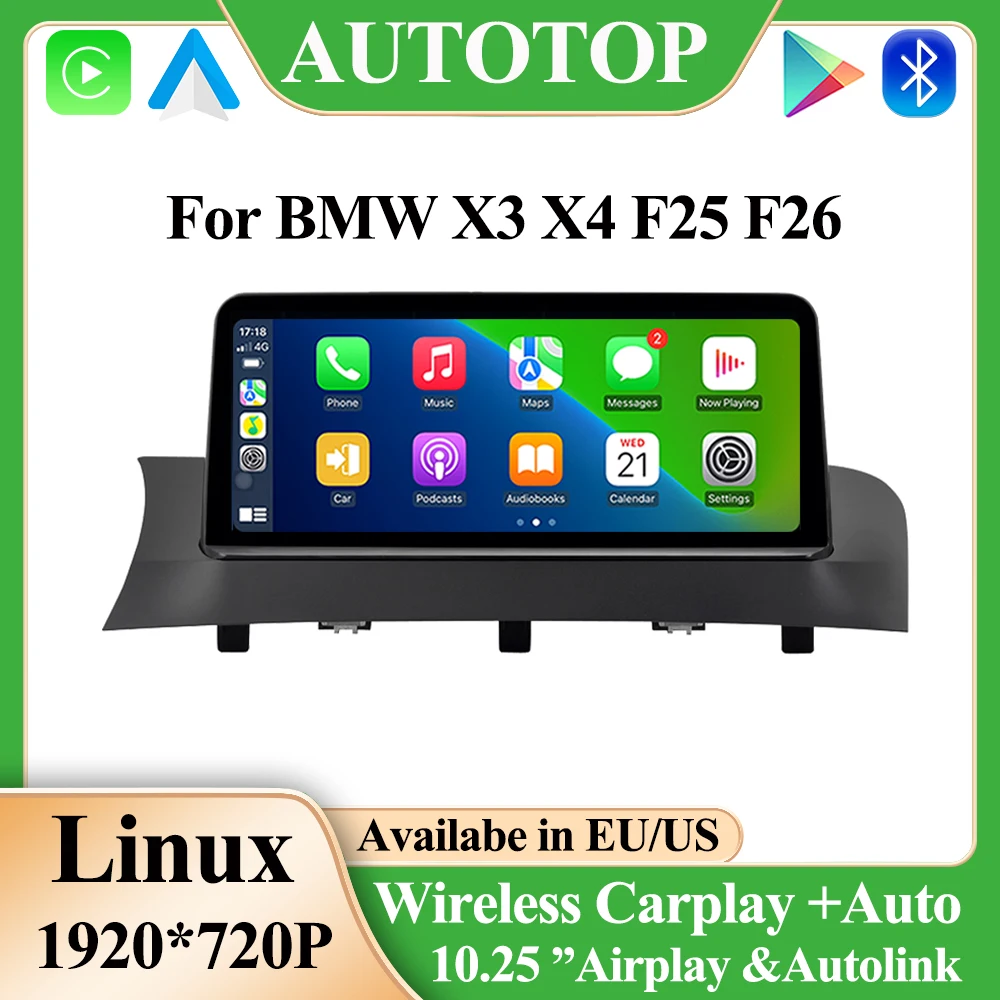AUTOTOP 10,25 "Linux Multimedia Bildschirm Für BMW X3 X4 F25 F26 CIC NBT 1920*720P Video Player drahtlose Carplay Android Auto BT Cam Image