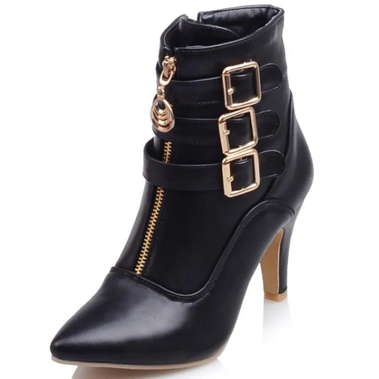 Damenschuhe Stiefel Frühling High Heels Stiefeletten Spitzschuh Schnalle Stiefel Reißverschluss Damenschuhe Weiß Große Größe 2023