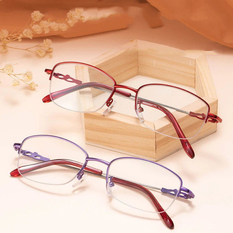 Neue Mode Metall Memory Titan Legierung Lesebrille Anti-Blau Halb rahmen High-Definition Lesebrille Image