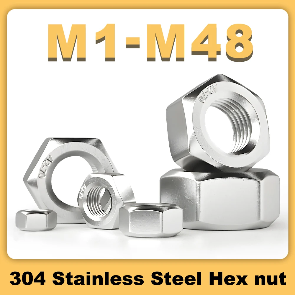M1 M2 M3 M4 M5 M6 M8 M10-M48 Edelstahl-Sechskantmuttern DIN934 304 SS Sechskantmutter Metrisches Gewinde Sechskant-Metallbefestigungsmuttern Image