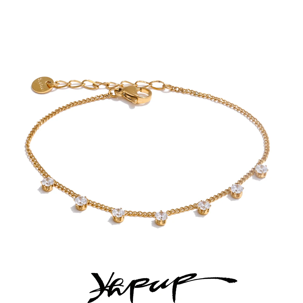 Yhpup Beliebtes Edelstahl-Armband mit Zirkonia, goldfarben, silberfarben, 18 Karat PVD-beschichtet, modischer, schicker Schmuck Image