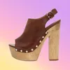 Klobige High Heel runde Nieten Hausschuhe Plattform Sling back braun matt Leder Mode sexy Frauen Schuhe 2024 Sommer Para Mujere