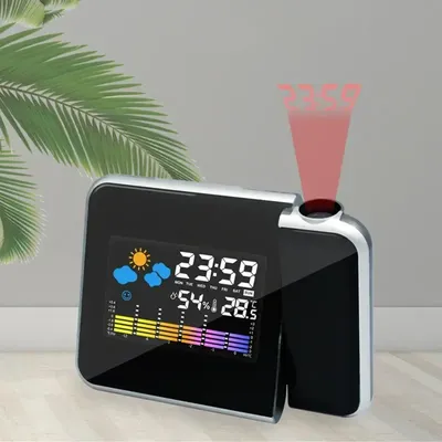 Farbe LCD Digital Projektion Wecker Temperatur Thermometer Luftfeuchtigkeit Hygrometer Schreibtisch LED Zeit Projektor Kalender