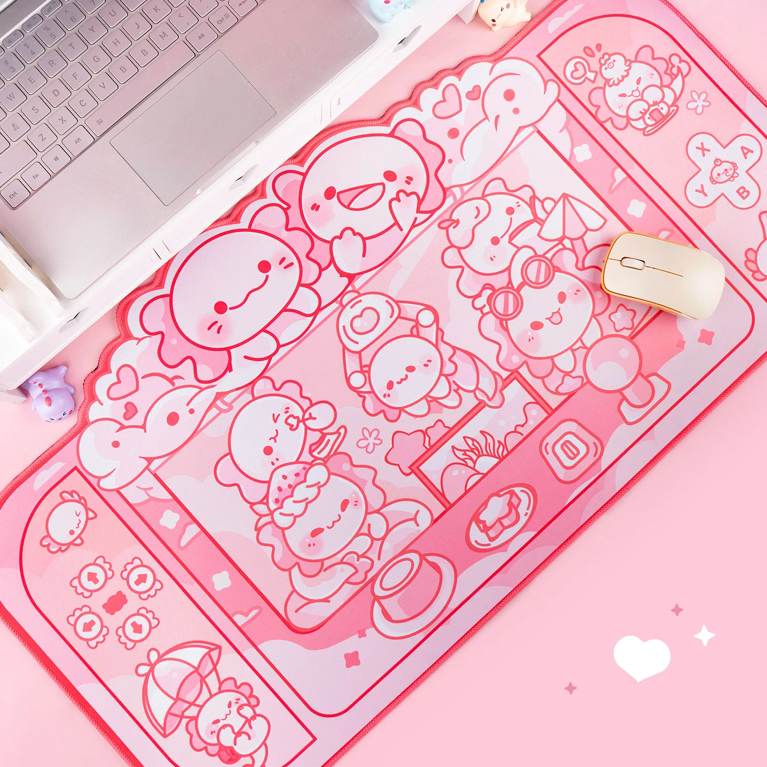 Extra großes Kawaii-Gaming-Mauspad, niedliches Pastellrosa, XXL, große Schreibtischunterlage, wasserfest, rutschfest, für Laptop-Schreibtischzubehör Image
